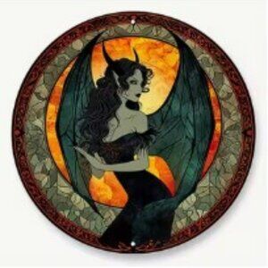 1pc 8"x8" Aluminum Sign, Faux Stained Glass Themed, Wreath Sign, Vampire